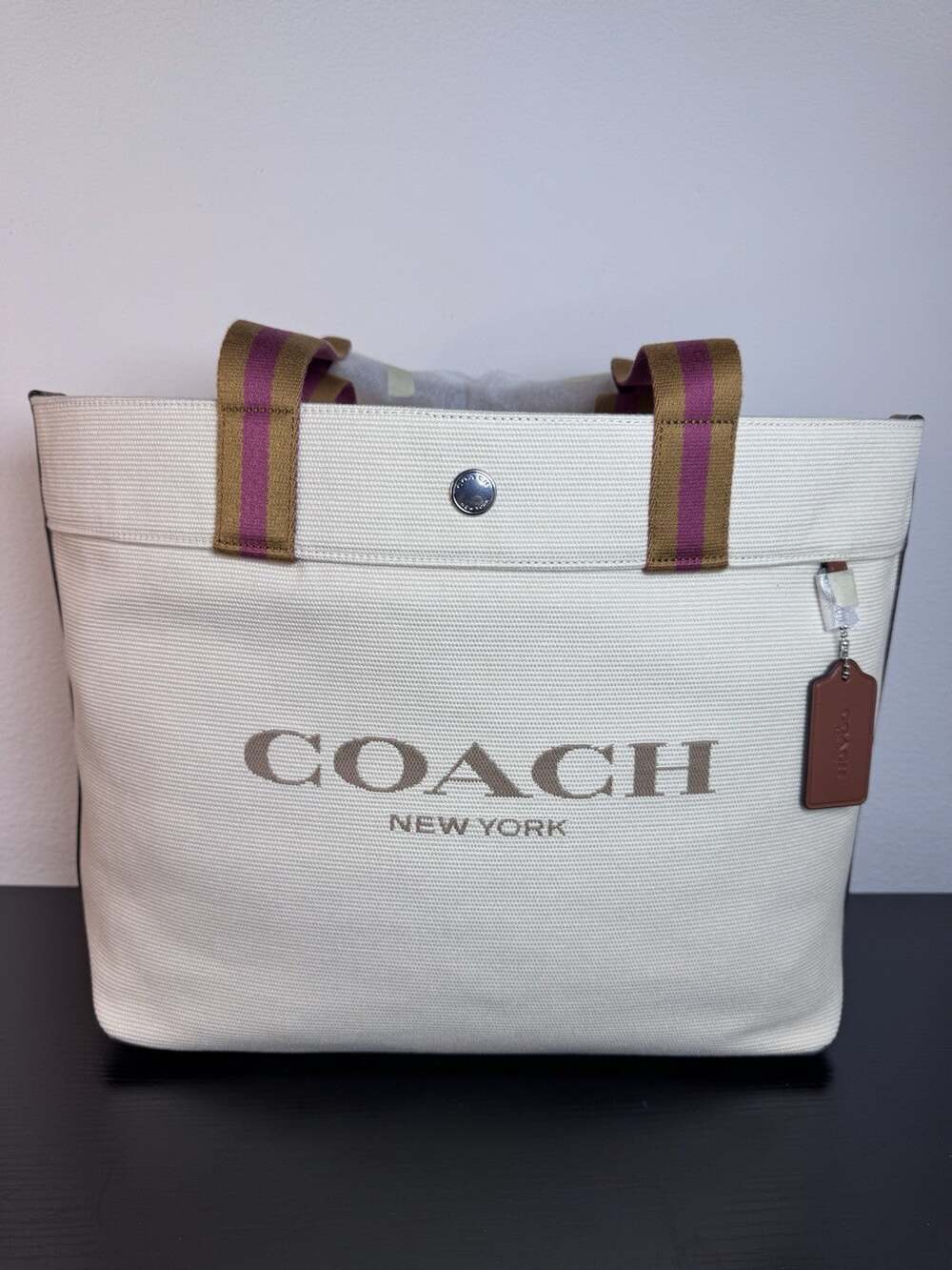 COACH Coach Canvas Tote Bag leather beige CJ607 Sv/Natural Multi New
